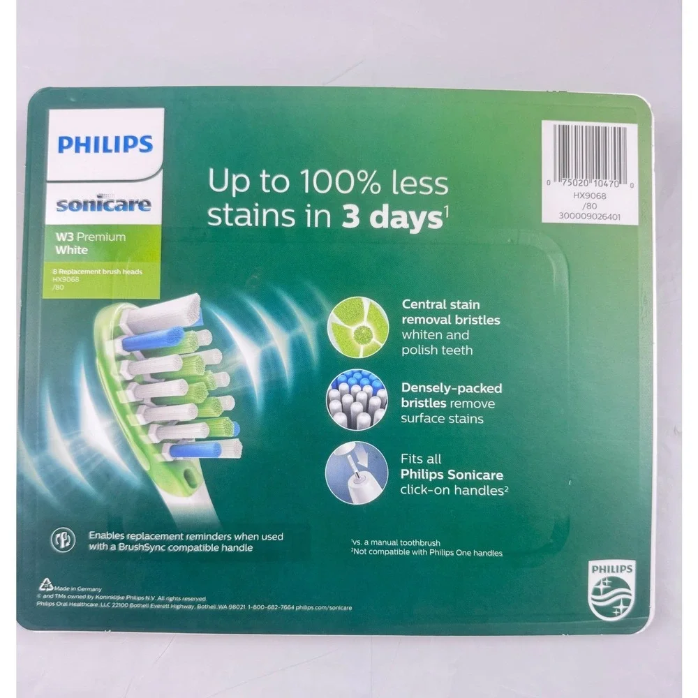 Philips Sonicare W3 Premium White Replacement Brush Heads 8 Pack White HX9068/67